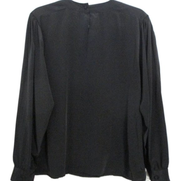 Dana Ashley Black Pleated Front Long Sleeve Blouse Size 14 - Picture 3 of 13